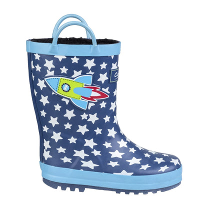 Blue Rocket - Front - Cotswold Childrens-Kids Sprinkle Wellington Boots