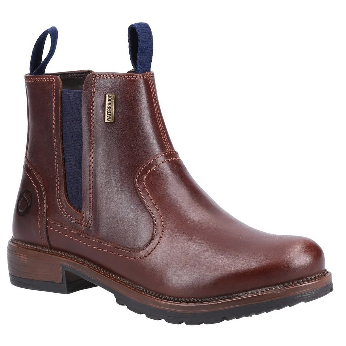 Brown-Navy - Front - Cotswold Womens-Ladies Laverton Slip On Leather Ankle Boot
