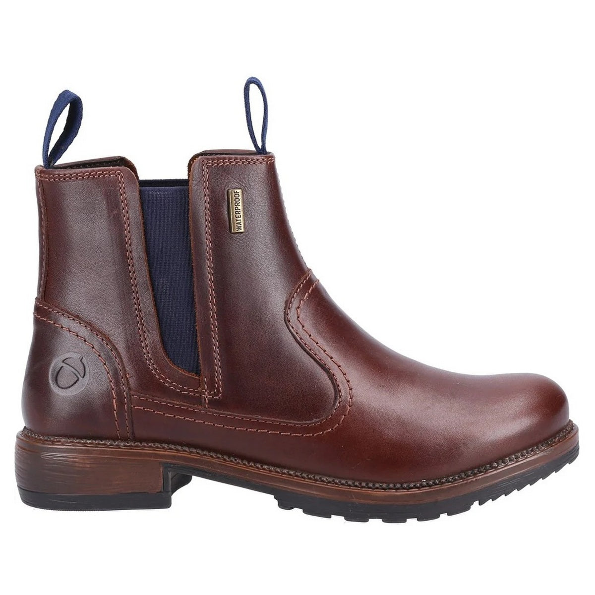 Brown-Navy - Side - Cotswold Womens-Ladies Laverton Slip On Leather Ankle Boot