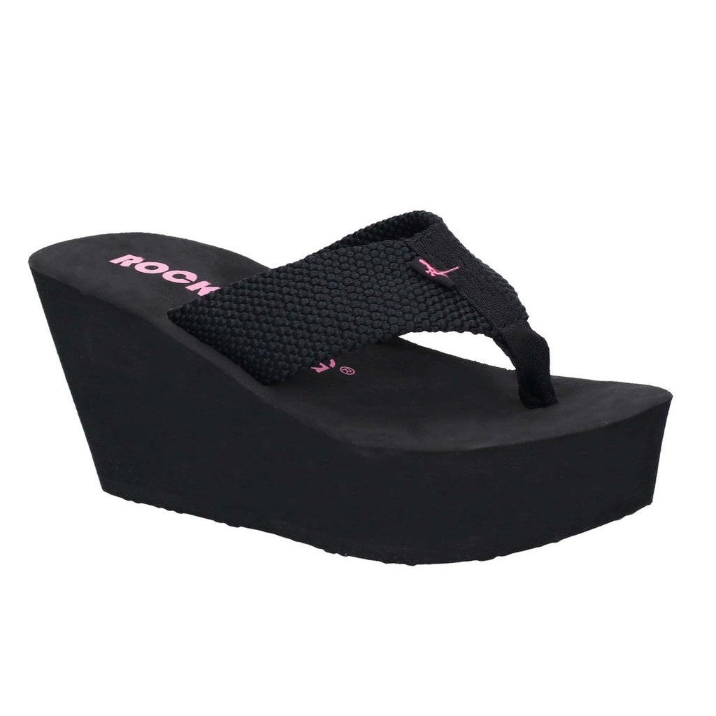 Black - Front - Rocket Dog Womens-Ladies Diver Webbing Slip On Wedge Sandals