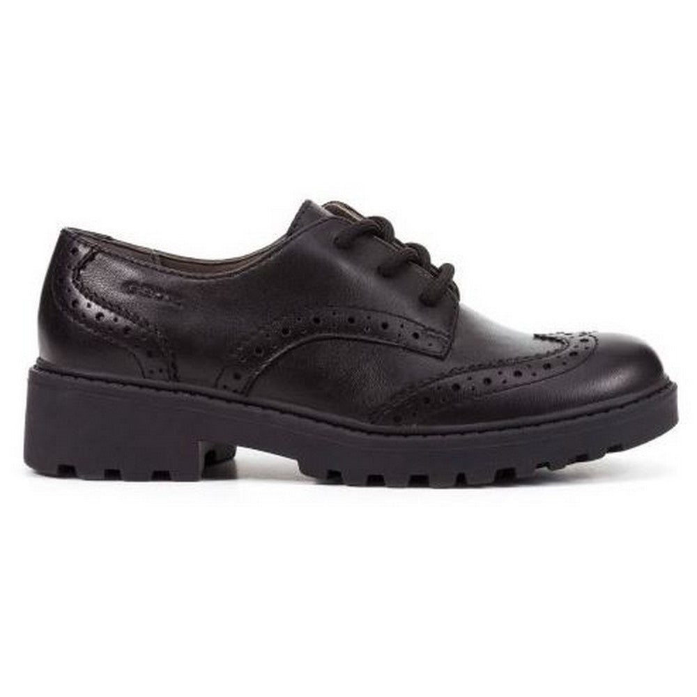 Black - Back - Geox Girls J Casey G. N Lace Up Leather School Shoe