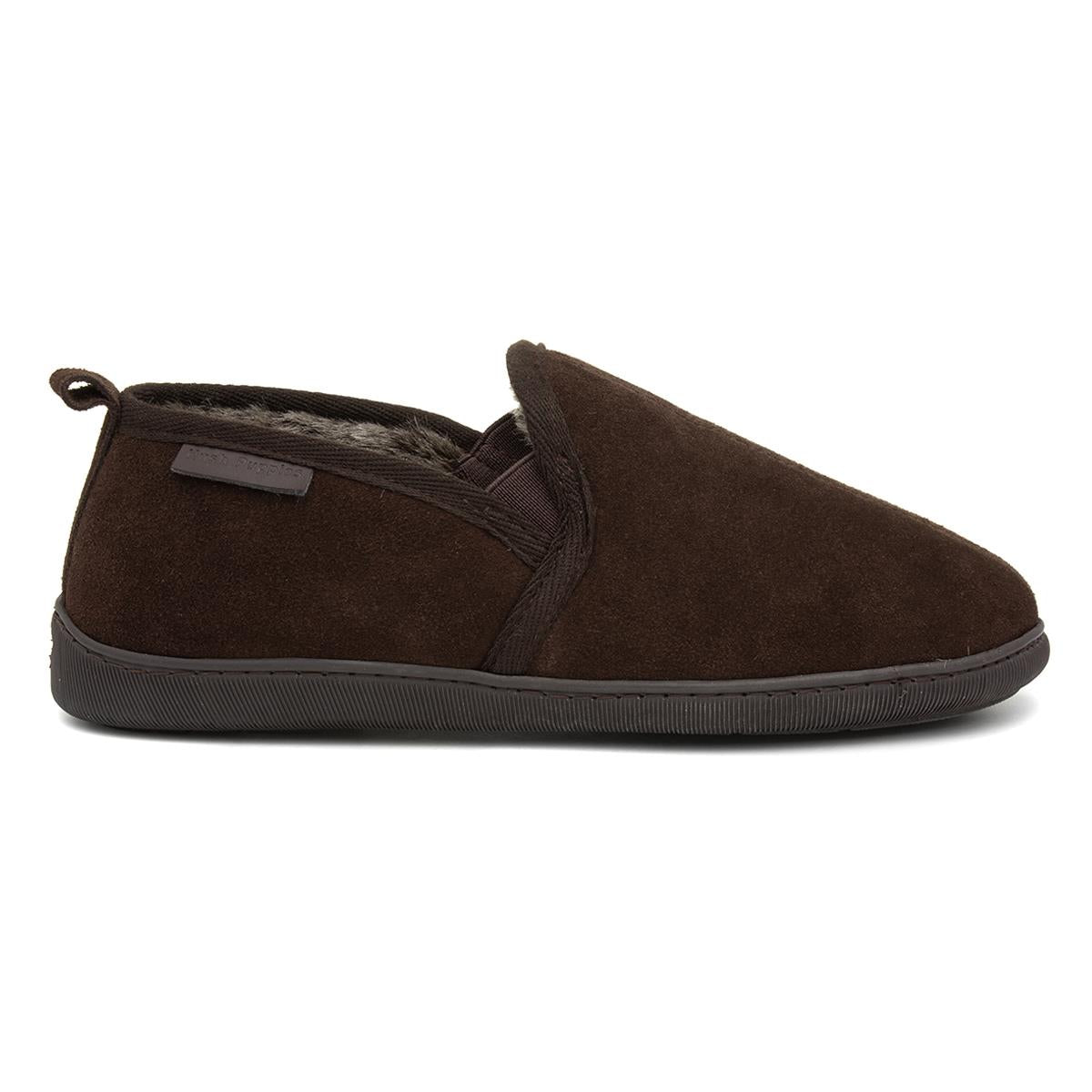 Brown - Back - Hush Puppies Mens Arnold Slip On Leather Slipper