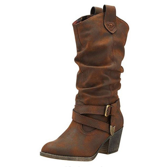 Brown - Back - Rocket Dog Womens-Ladies Sidestep Mid-Calf Western Boot