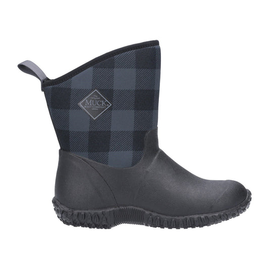 Black-Grey Plaid - Front - Muck Boots Womens-Ladies Muckster II Mid Wellington