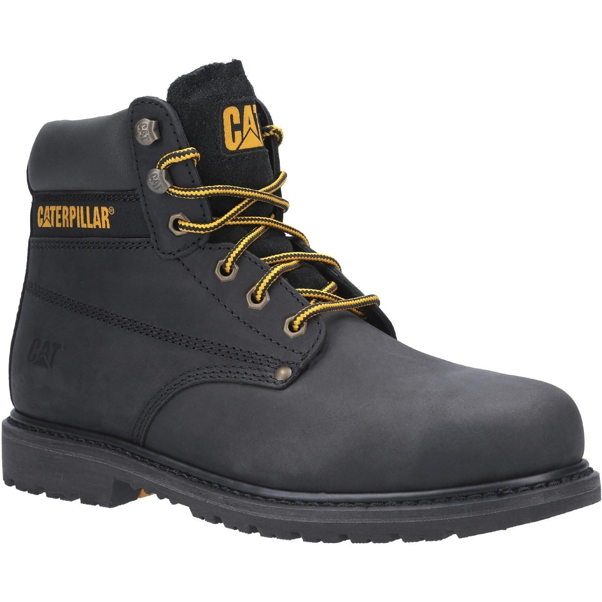 Black-Yellow - Front - Caterpillar Mens Powerplant GYW Leather Safety Boot