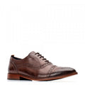 Brown - Front - Base London Mens Cast Washed Lace Up Leather Brogue Shoe