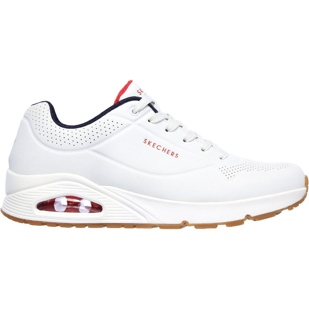 White-Navy-Red - Back - Skechers Mens Uno Stand On Air Lace Up Leather Trainer