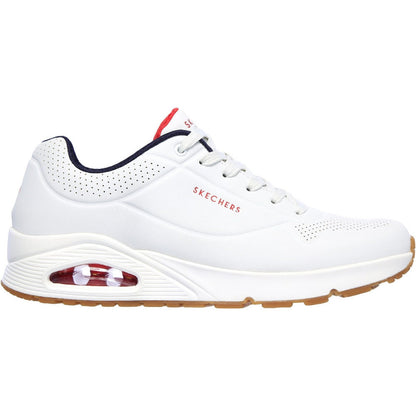 White-Navy-Red - Back - Skechers Mens Uno Stand On Air Lace Up Leather Trainer