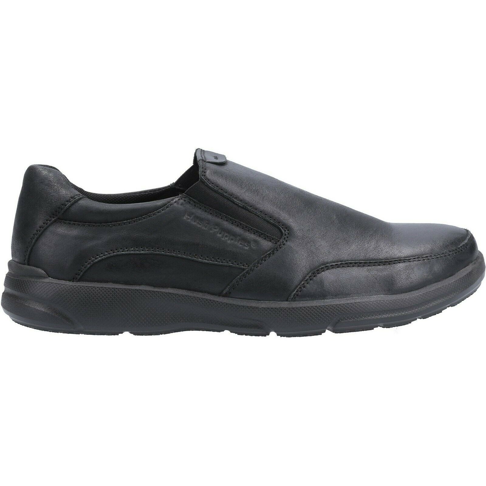 Black - Back - Hush Puppies Mens Aaron Slip On Leather Shoe