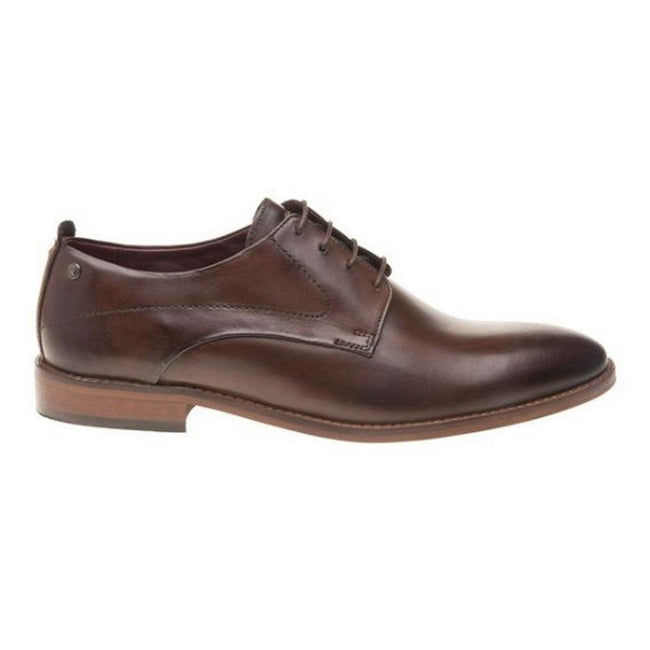 Brown - Front - Base London Mens Script Washed Lace Up Leather Shoe