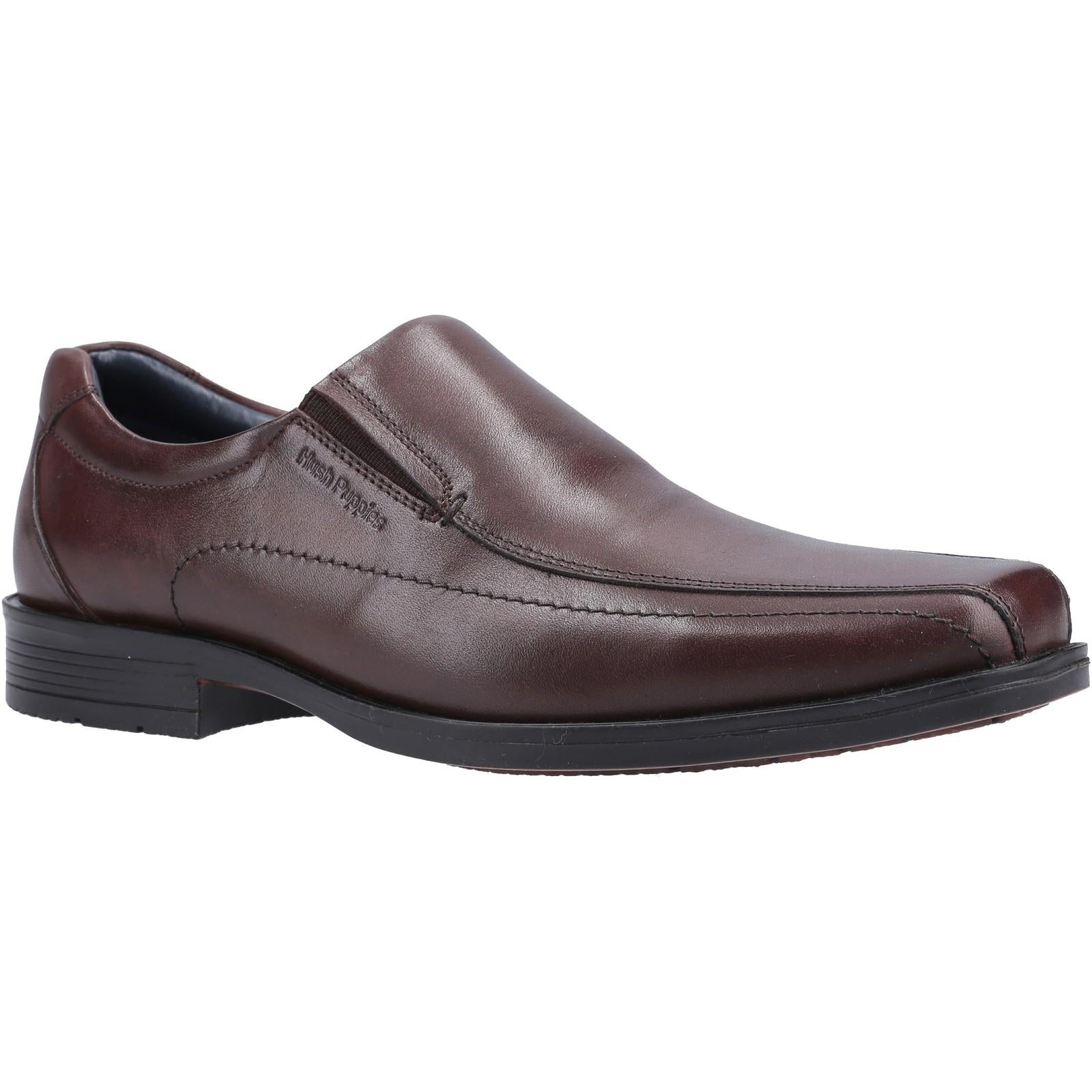 Chocolate Brown - Front - Hush Puppies Mens Brody Leather Shoes