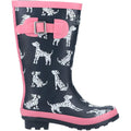 Navy-Pink - Back - Cotswold Girls Spot Wellington Boots