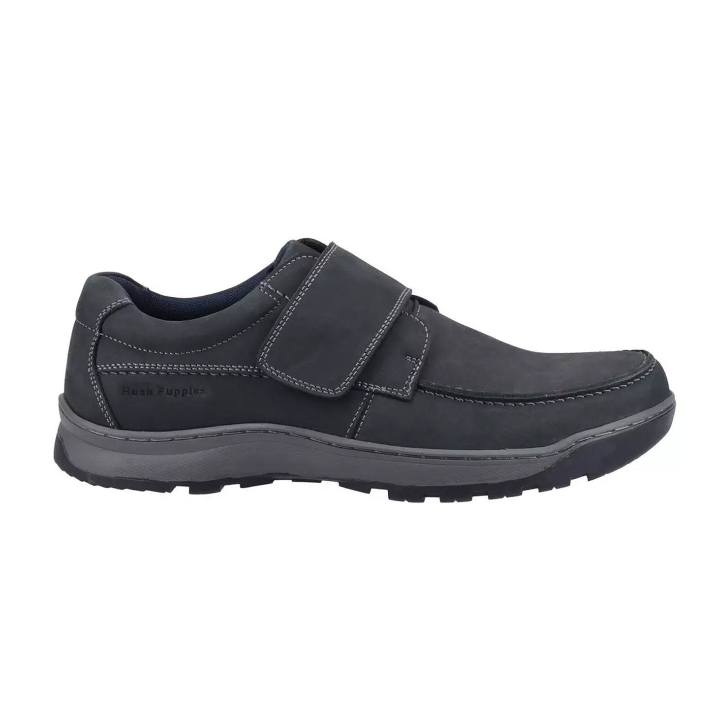 Navy - Side - Hush Puppies Mens Casper Leather Shoes