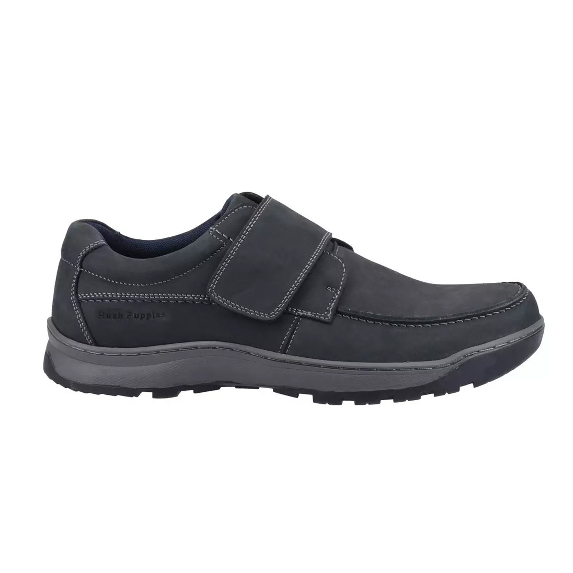 Navy - Side - Hush Puppies Mens Casper Leather Shoes