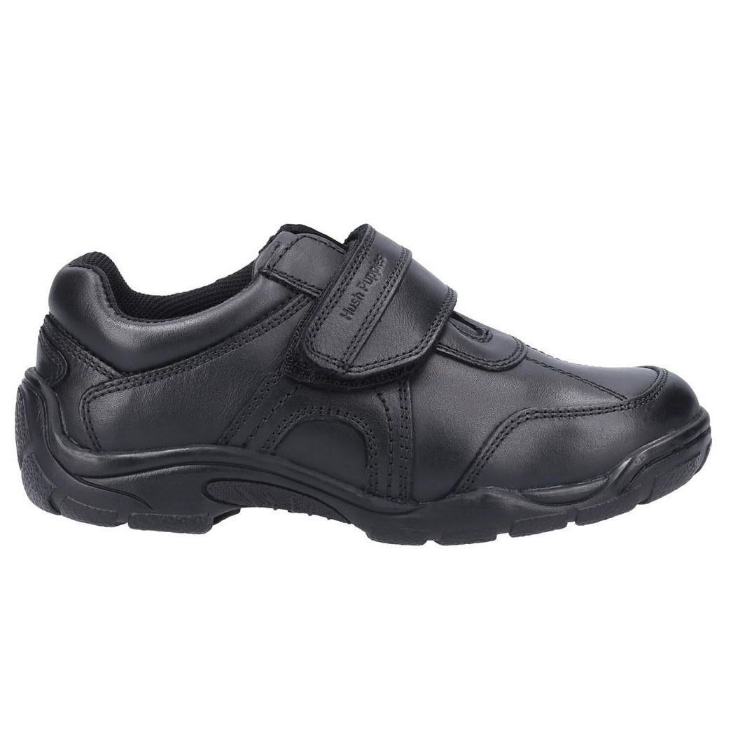 Black - Back - Hush Puppies Boys Arlo Leather School Shoes