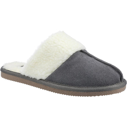 Grey - Front - Hush Puppies Womens-Ladies Arianna Suede Slippers