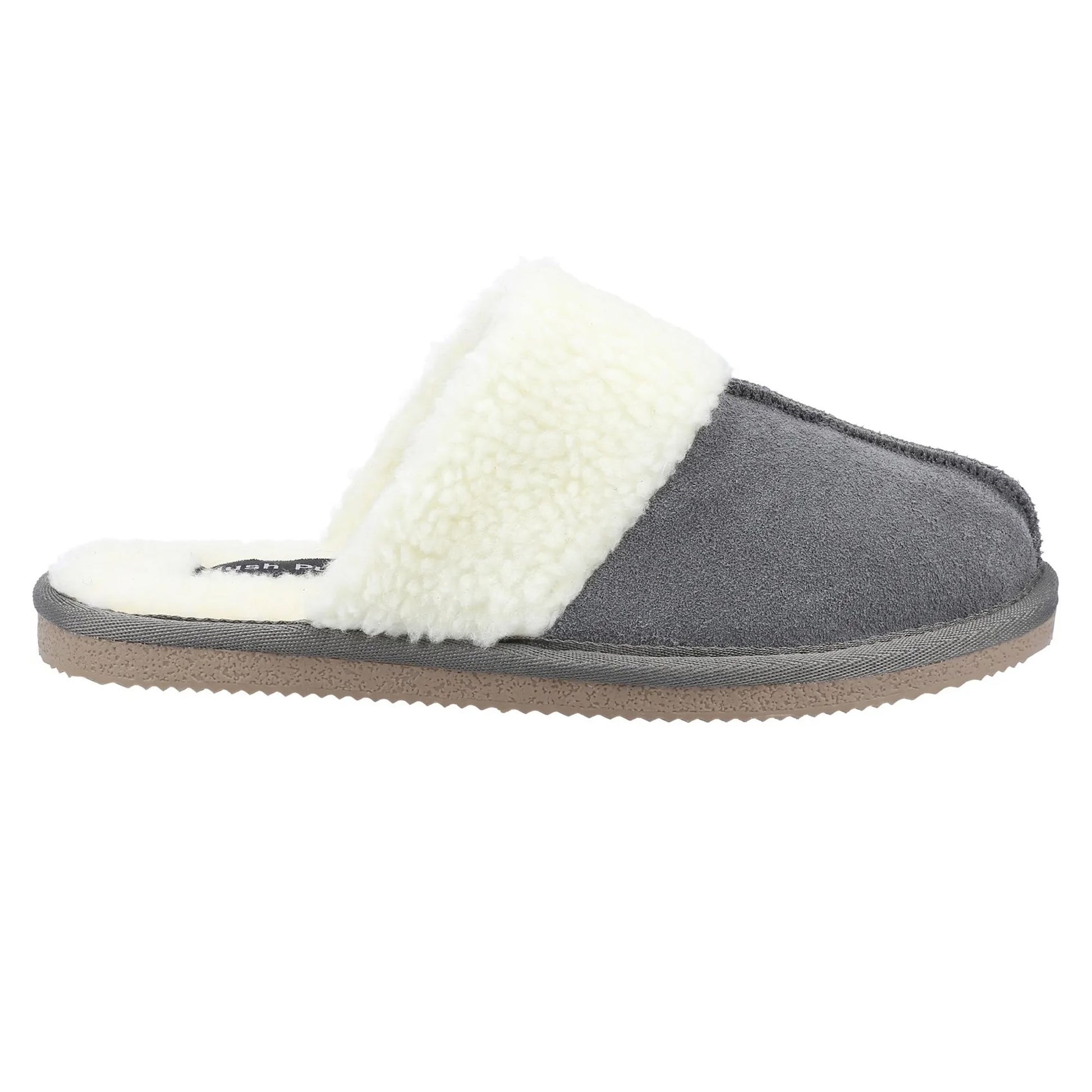 Grey - Side - Hush Puppies Womens-Ladies Arianna Suede Slippers