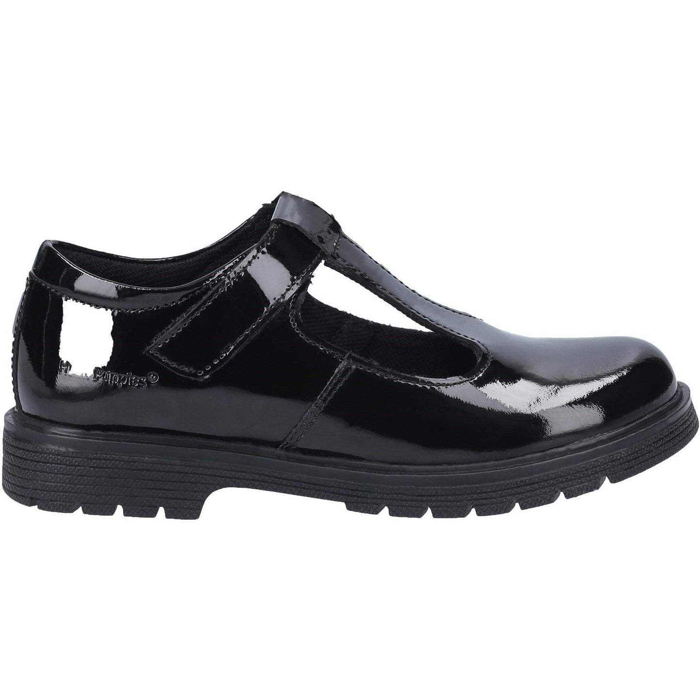 Black - Back - Hush Puppies Girls Gracie Leather School Shoes