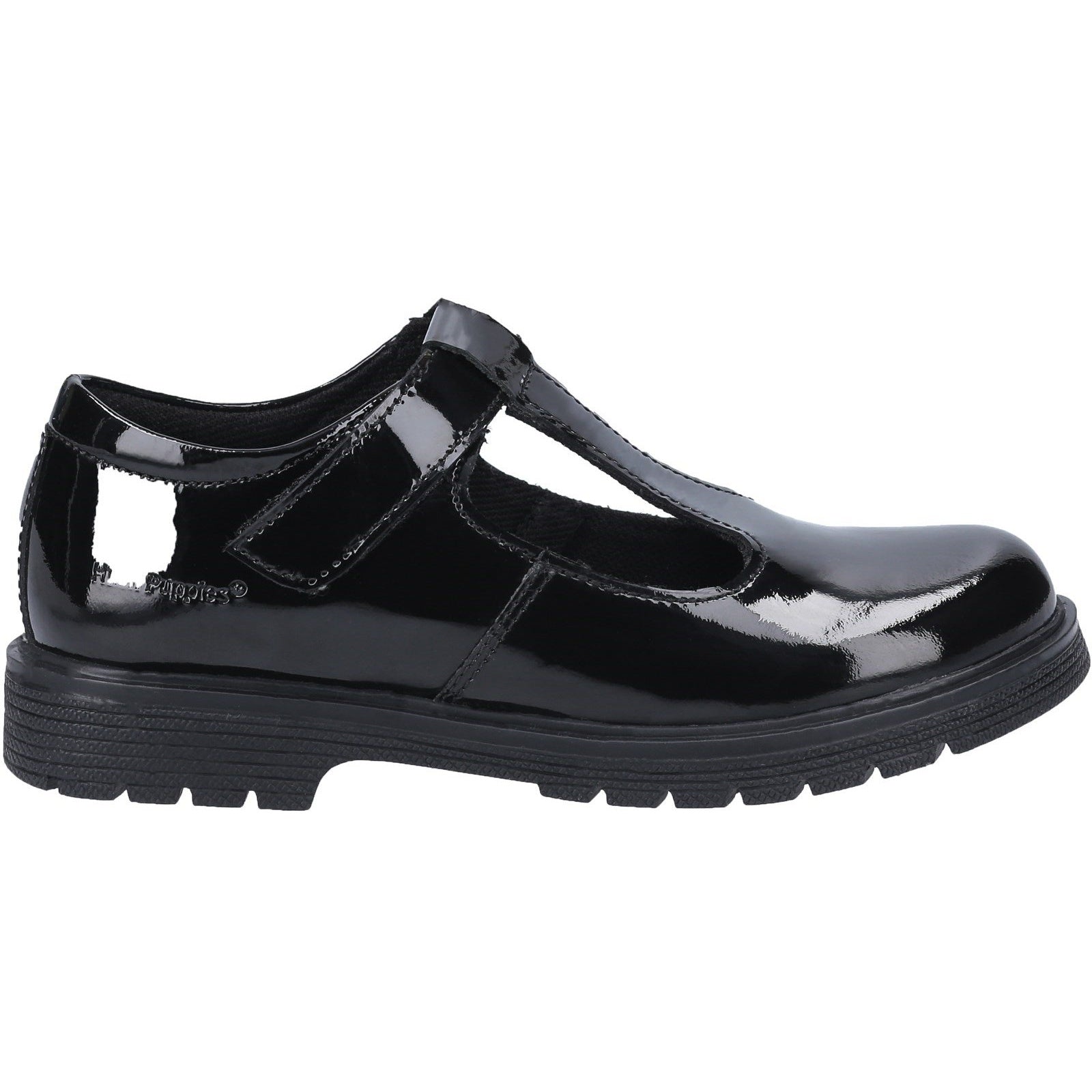 Black - Back - Hush Puppies Girls Gracie Leather School Shoes