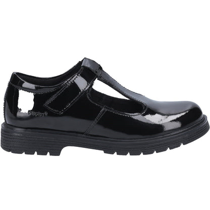 Black - Back - Hush Puppies Girls Gracie Leather School Shoes