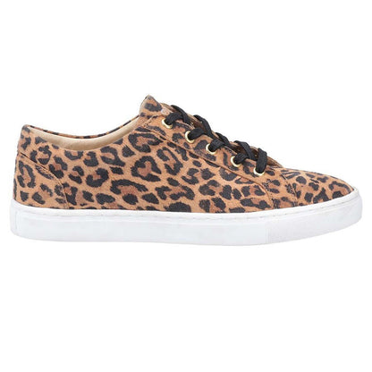 Brown-Black - Back - Hush Puppies Womens-Ladies Tessa Leopard Print Leather Trainers