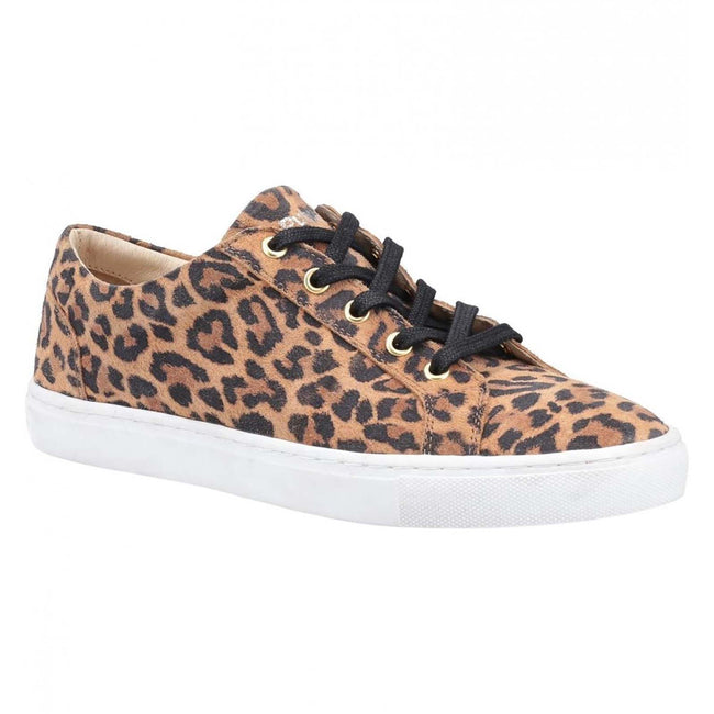 Brown-Black - Front - Hush Puppies Womens-Ladies Tessa Leopard Print Leather Trainers
