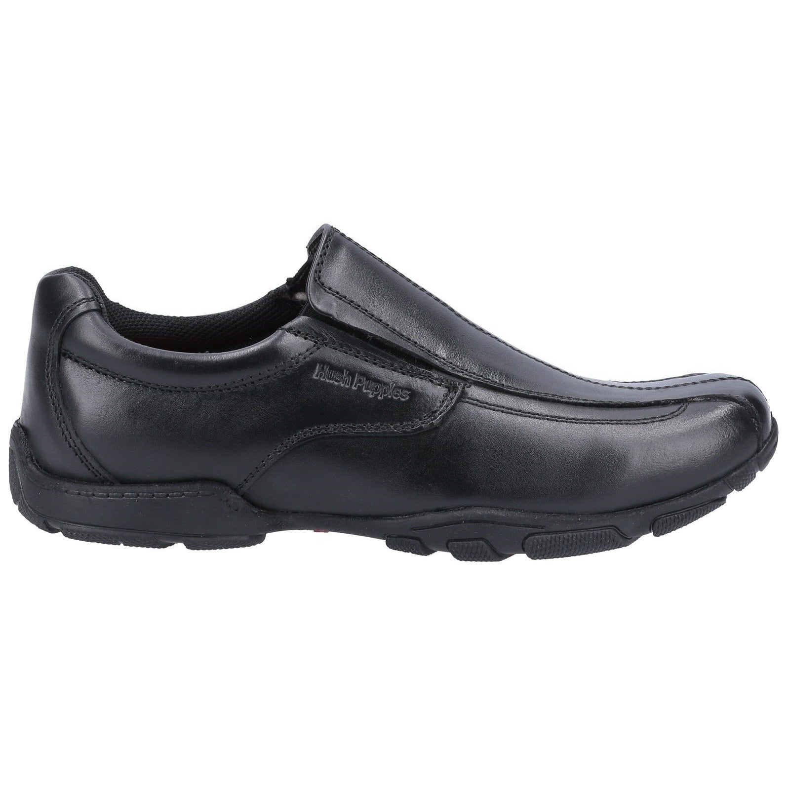 Black - Back - Hush Puppies Boys Elijah Leather School Shoes