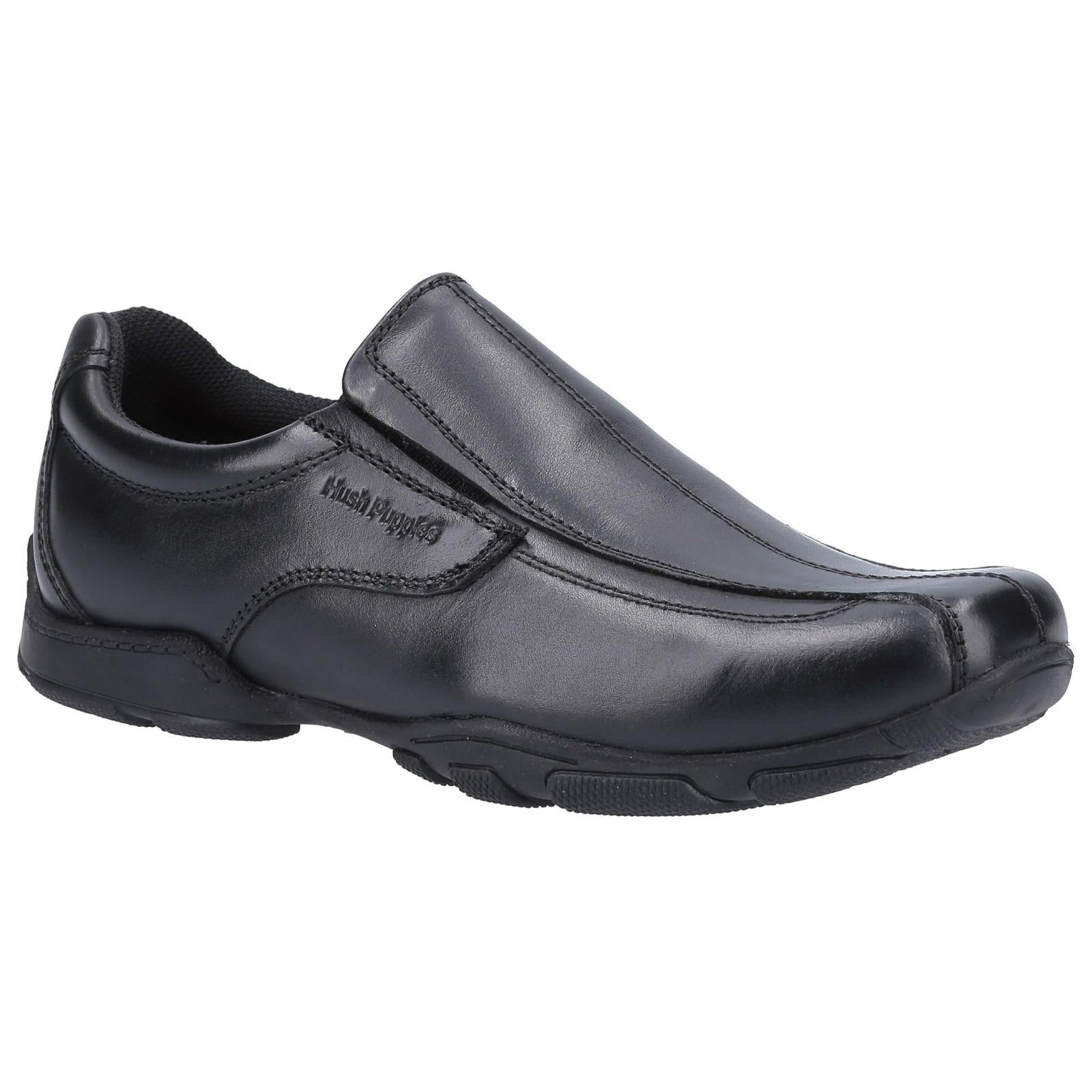 Black - Front - Hush Puppies Boys Elijah Leather School Shoes