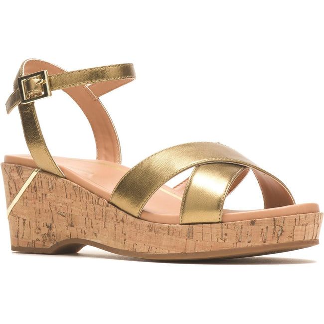 Gold - Front - Hush Puppies Womens-Ladies Maya Quarter Leather Wedge Sandals
