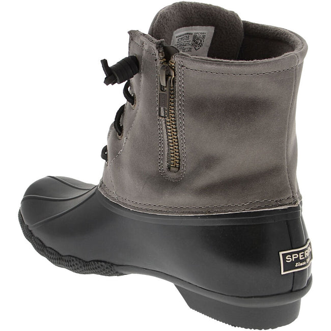 Black-Grey - Close up - Sperry Womens-Ladies Saltwater Core Leather Ankle Boots