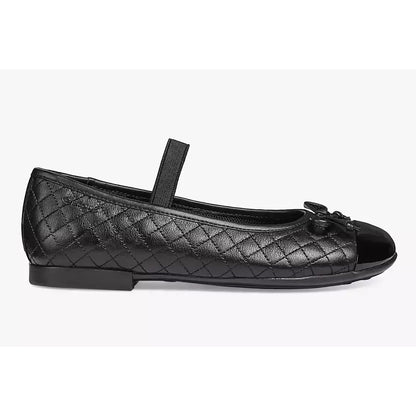 Black - Back - Geox Girls Bow Leather School Shoes