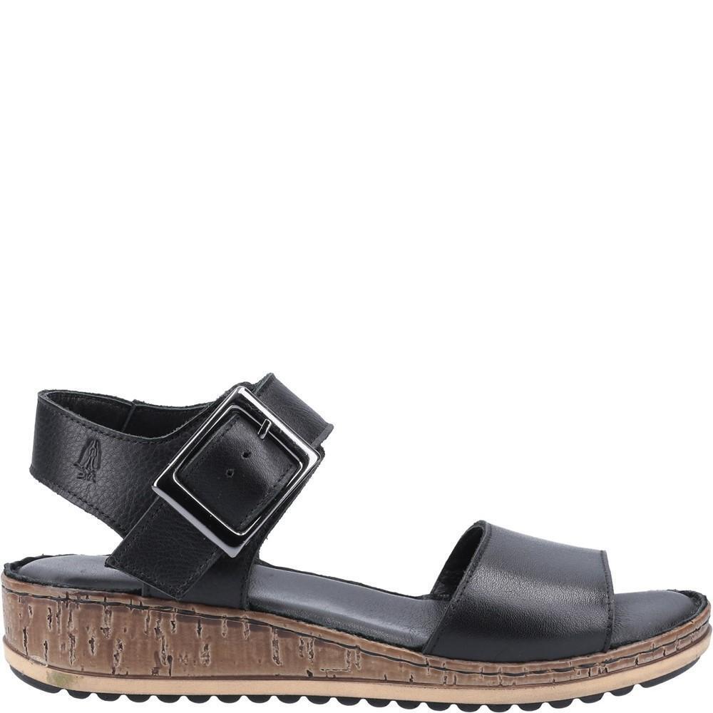 Black - Back - Hush Puppies Womens-Ladies Ellie Leather Wedge Sandals