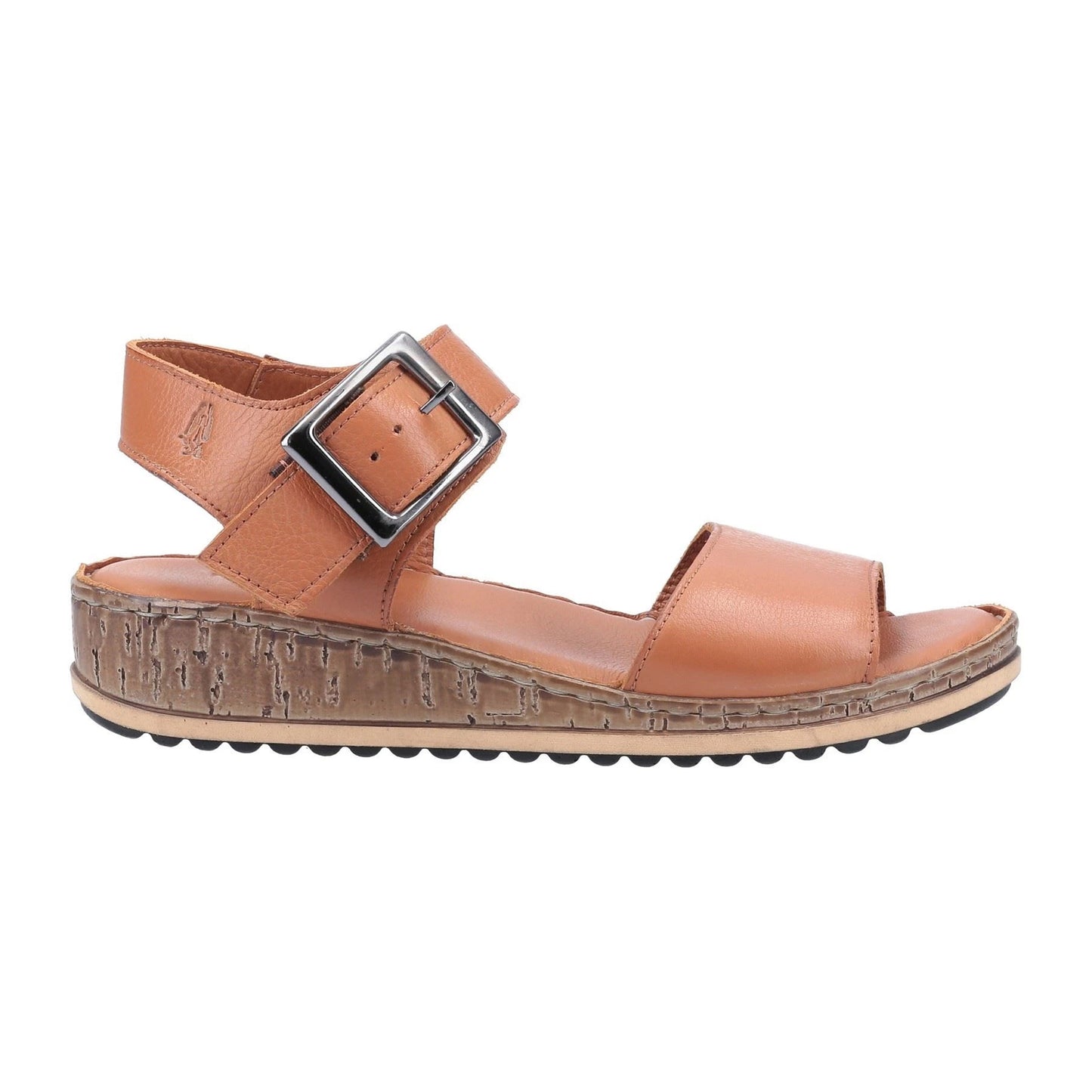 Tan - Side - Hush Puppies Womens-Ladies Ellie Leather Wedge Sandals