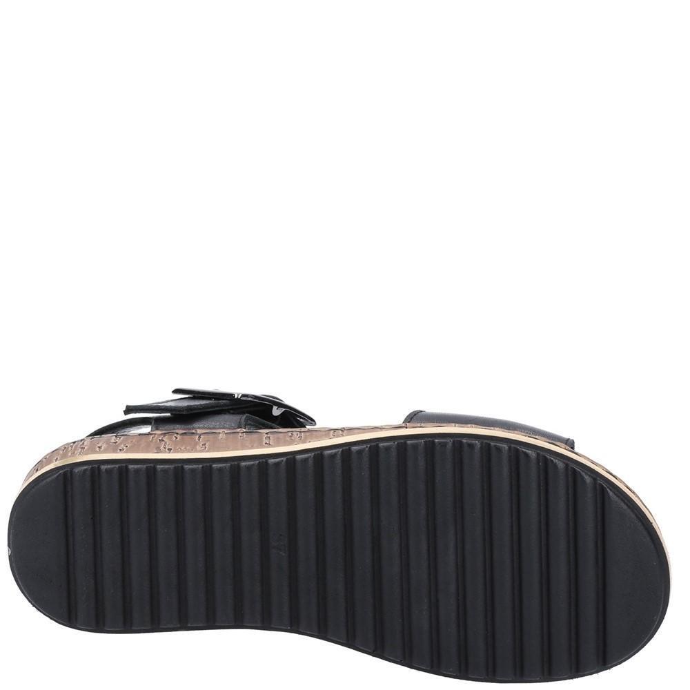Black - Side - Hush Puppies Womens-Ladies Ellie Leather Wedge Sandals