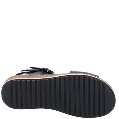 Black - Side - Hush Puppies Womens-Ladies Ellie Leather Wedge Sandals