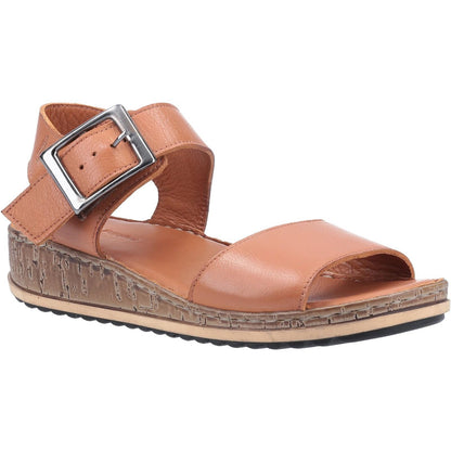 Tan - Front - Hush Puppies Womens-Ladies Ellie Leather Wedge Sandals