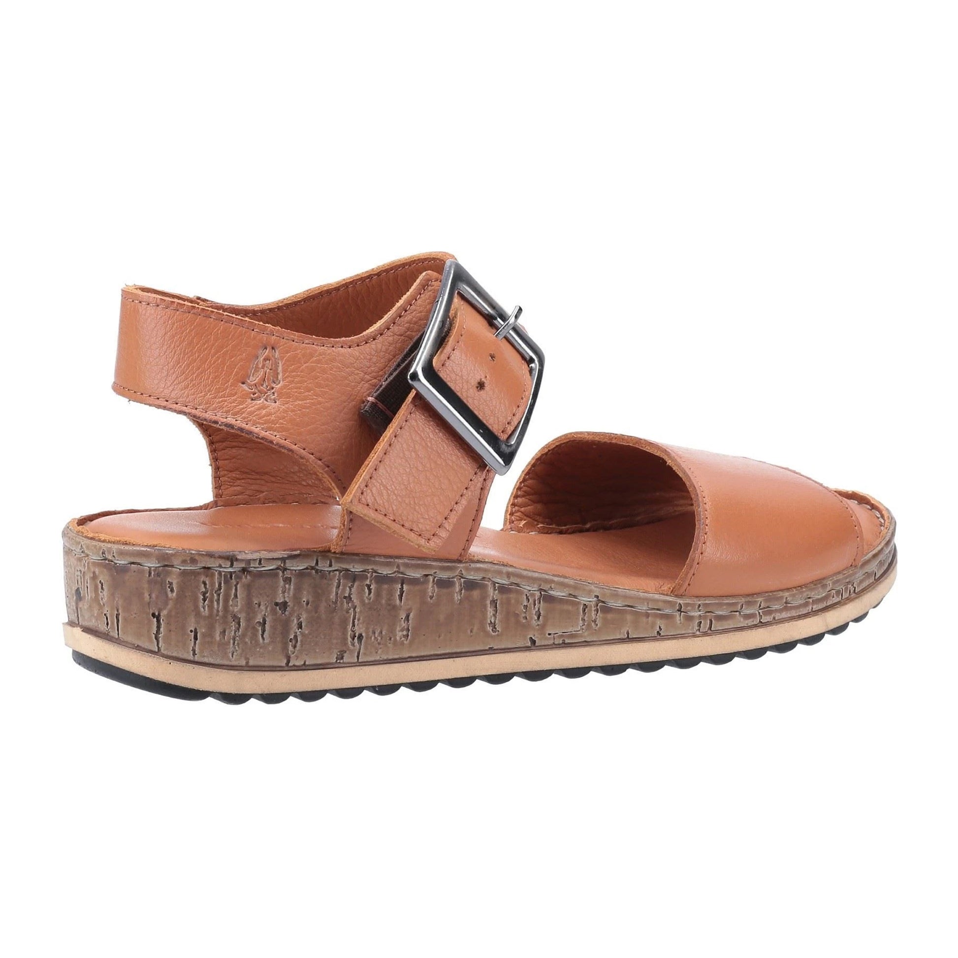 Tan - Back - Hush Puppies Womens-Ladies Ellie Leather Wedge Sandals