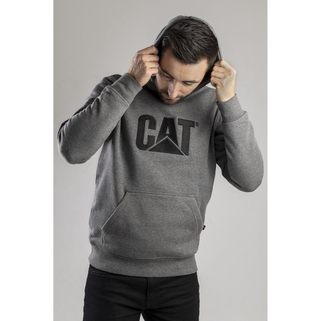Heather Grey - Back - Caterpillar Trademark CW10646 Hooded Sweatshirt - Mens Sweatshirts