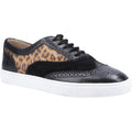 Black-Brown - Front - Hush Puppies Womens-Ladies Tammy Leopard Print Leather Brogues