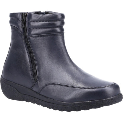 Navy - Front - Fleet & Foster Womens-Ladies Morocco Twin Zip Leather Ankle Boots