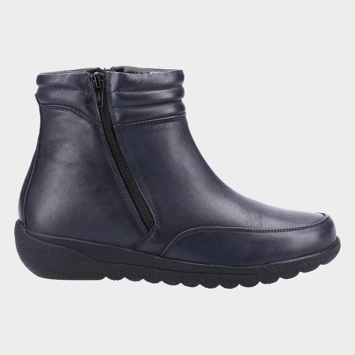 Navy - Back - Fleet & Foster Womens-Ladies Morocco Twin Zip Leather Ankle Boots