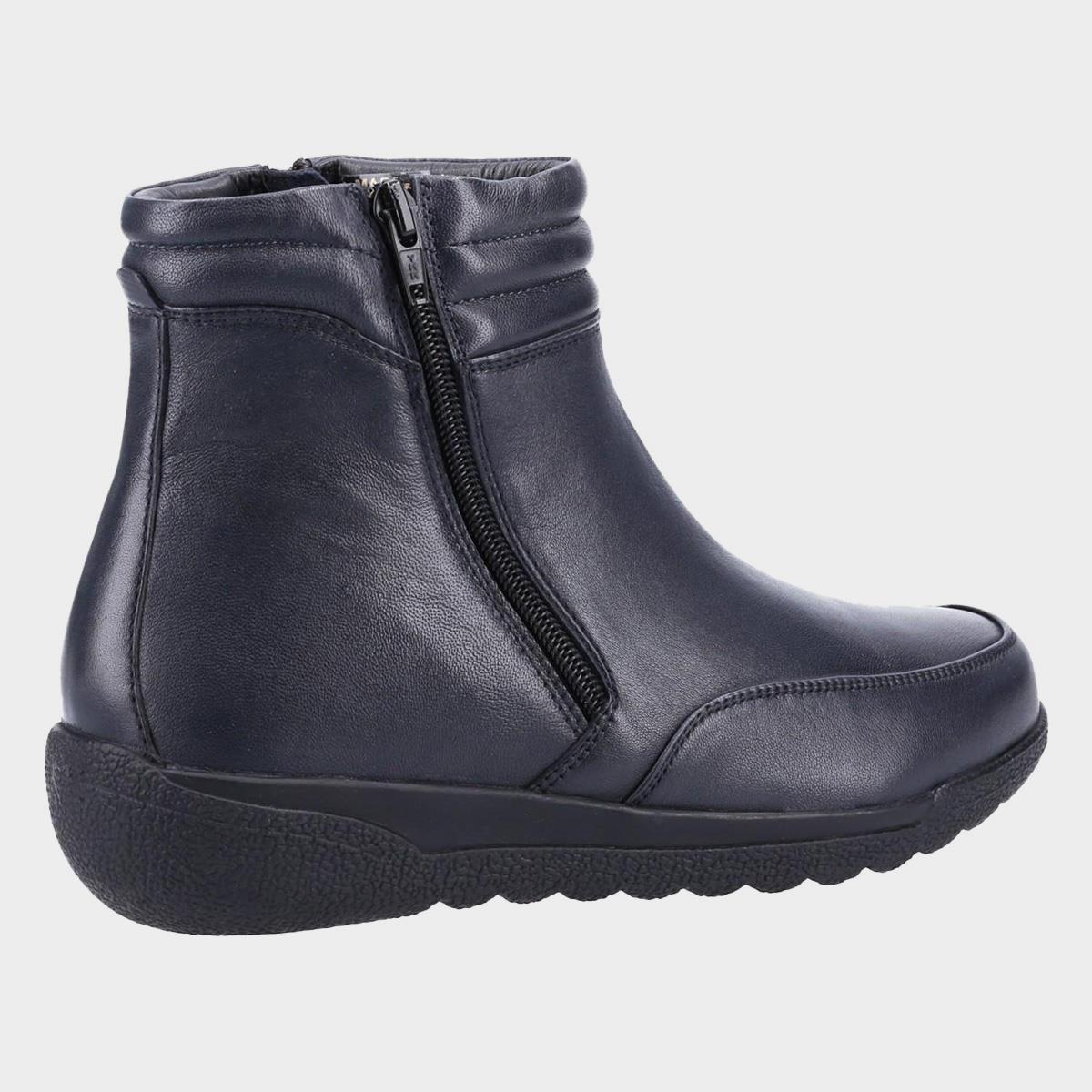 Navy - Side - Fleet & Foster Womens-Ladies Morocco Twin Zip Leather Ankle Boots