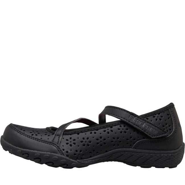 Black - Lifestyle - Skechers Girls Breathe Easy Leather Relaxed Fit School Shoes