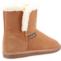 Tan - Side - Hush Puppies Womens-Ladies Ashleigh Suede Slipper Boots