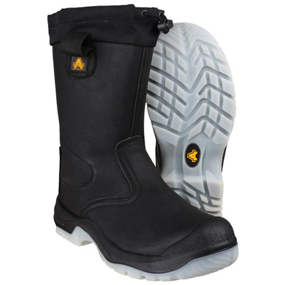 Black - Close up - Amblers Steel FS209 Safety Pull On - Womens Ladies Boots - Riggers Safety