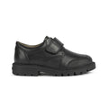 Black - Back - Geox Boys Shaylax Single Strap Leather School Shoes
