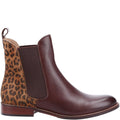 Dark Brown - Back - Hush Puppies Womens-Ladies Leopard Print Leather Ankle Boots