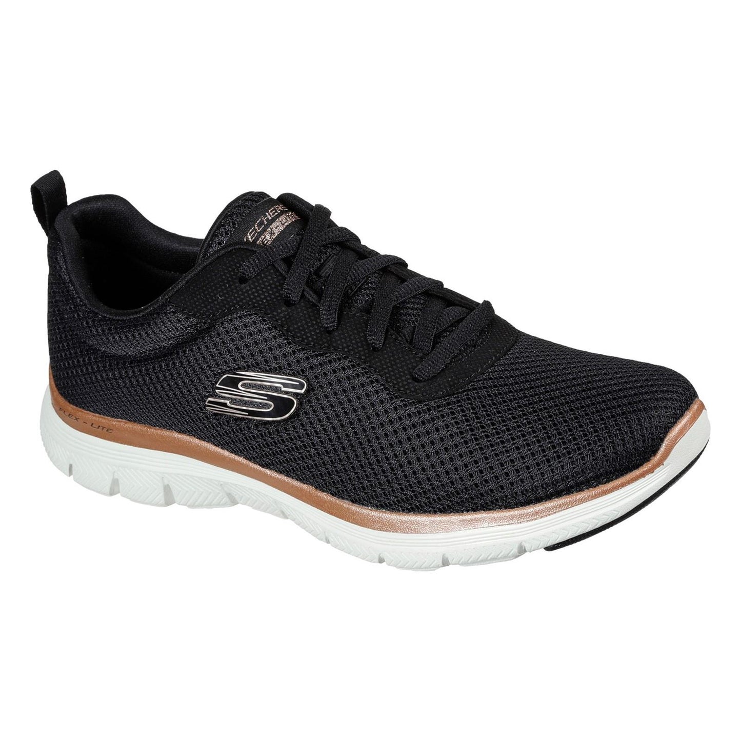 Black-Rose Gold - Front - Skechers Womens-Ladies Flex Appeal 4.0 Brilliant View Shoes