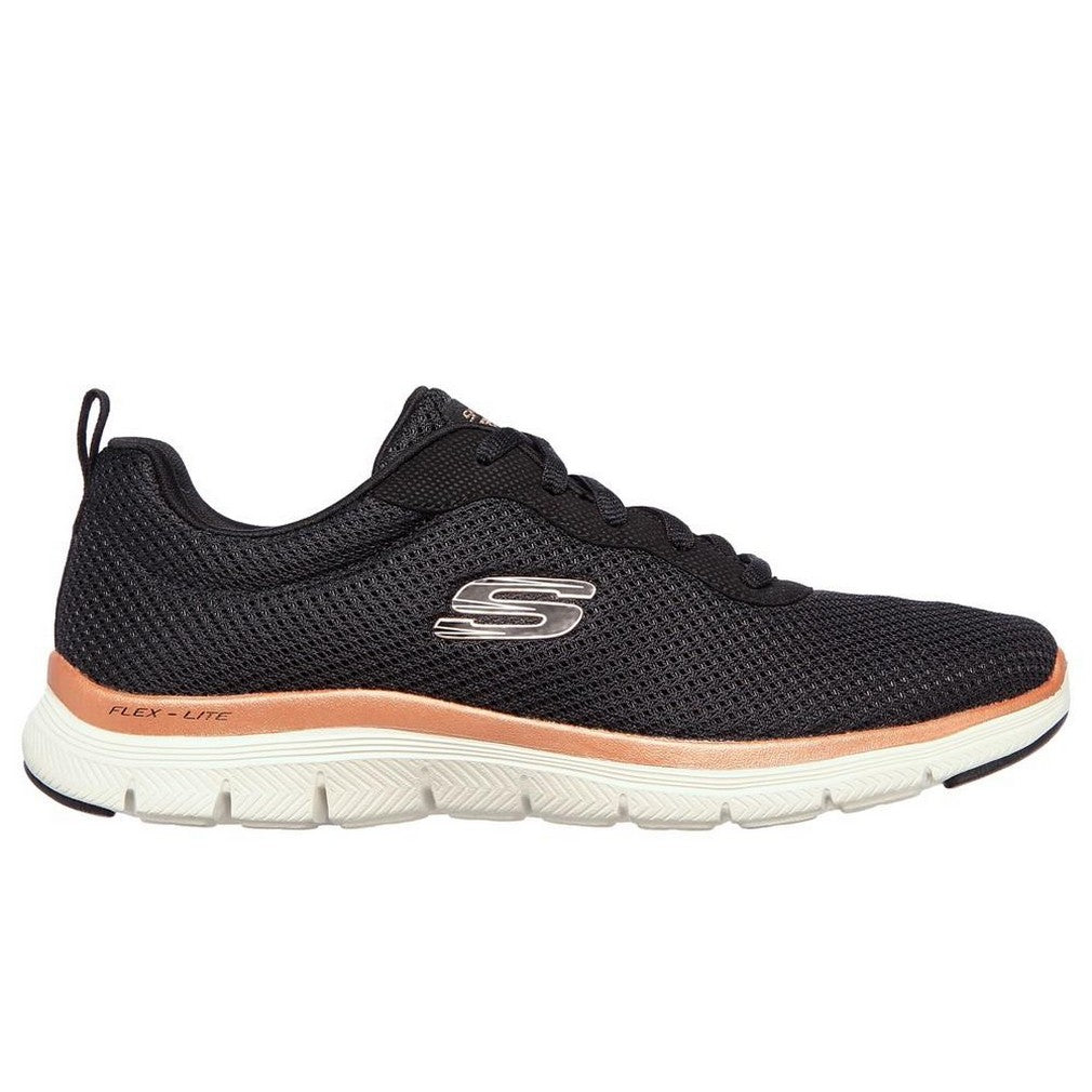 Black-Rose Gold - Back - Skechers Womens-Ladies Flex Appeal 4.0 Brilliant View Shoes