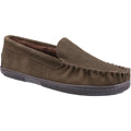 Brown - Front - Cotswold Mens Sodbury Suede Moccasin Slippers